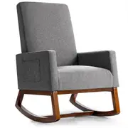 Giantex Modern Rocking Chair Upholstered Fabric Armchair w/ Rubber Wood Base Mid-Century Leisure Recliner Grey