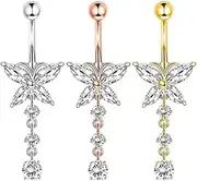 [Arardo] Dangle Belly Button Rings Set 14G Navel Rings 316L Stainless Steel Belly Rings Body Piercing Jewelry