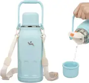 Insulated Water Bottle with Handle and Strap,Vacuum Travel Tumbler with Cup Lid,