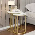 2PCS Gold Marble Nesting Side End Tables Round Small Stacking Drink Coffee Table