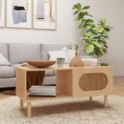 Rattan Coffee Table with Storage in Maple