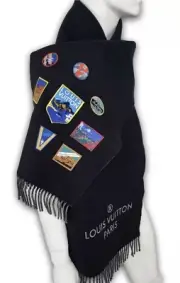 New Authentic Louis Vuitton Men's Black Wool Cashmere Alpes Scarf M71096