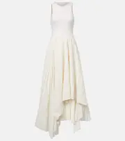 [McQueen] McQueen Pleated cotton midi dress AU 6 white