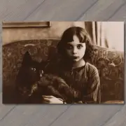 4x6" Girl Cat Weird Creepy Imaginary Friend Nightmare Scary Unusual Pet