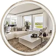 Reflinto 24 Inches Wooden Round Wall Mirror for Bathroom Vanity, Farmhouse Decorative Circle Mirrors with Whitewash Edge, for Bedroom, Entryway, Living Room, Kithen, Home, Office