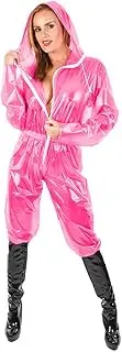 [EGEN] Sissy Gothic Sexy Clear PVC Zip Hooded Jumpsuit Long Sleeve Rompers Waterproof Baggy Pants One Piece Cosplay Costume Fetish 7XL (6X-Large,Pink,6X-Large)