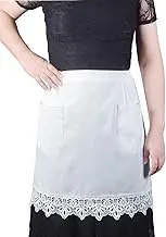 Cotton White Lace Kitchen Waist Apron with Two Pockets Cosplay Costume, White