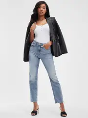 GUESS Eco High-Rise Straight Leg Girly Denim Jeans in Feel Pretty Wash Size: 30, Spandex