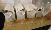 Set of 4 Vintage Hanae Mori Madame Butterfly Crystal Stemmed Wine Glass France