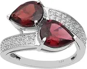 [MOONEYE] Pear Shape Garnet With White Zircon Gemstone 925 Sterling Silver Bypass Cluster Shank Ring For Women