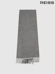 Reiss Black/White Victoria Wool Blend Dogtooth Embroidered Scarf (917709) | $155