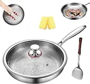 Titanium Hammered Pan Pro with Lid, Multifunctional Titanium Pans for Cooking, Durable Scratch-Resistant Titaniums Non-Stick Frying Pans, Compatible with All Cooktops (10.23 in,with lid)