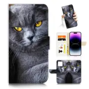 ( For iPhone 13 Mini ) Wallet Flip Case Cover AJ26110 Grey Cat