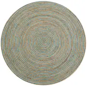 Handwoven Round Jute Rug-Spiral 6009-Natural/Teal Blue-120x120cm