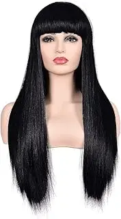 Morvally Women's 70cm Long Straight Black Synthetic Resistant Hair Wigs with Bangs Natural Looking Wig for Women Halloween Cosplay