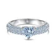 ANYCO Ring S925 Silver Set CZ 5A 0.75ct Heart Ring Blue Diamond Wedding Ring Couple Engagement Rings Jewelry Women