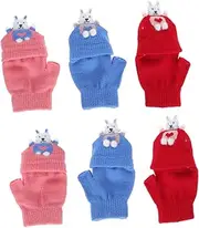 [Ipetboom] 3Pairs Warm Half Finger Gloves Durable Non Slip Knit Cover Gloves for Winter Random Color Design for Outdoor Activities Everyday Wear