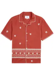 Wax London Didcot Embroidered Cotton-blend Shirt - Red And White - S S