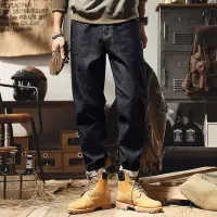 在飛比找Yahoo!奇摩拍賣優惠-美式復古原色牛仔褲男 2023年新款 高級水洗新款 潮牌褲子