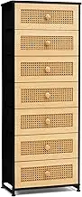 Crestlive Products Rattan Tall Dresser Storage Tower, Chests of Drawers, Wood Handles - Vertical Organizer Unit for Bedroom, Entryway, Closets - 7 Natural Drawers, Black Top & Frame