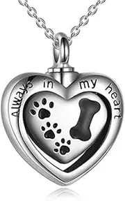DOTUIARG Love Footprints Ashes Urn Necklace for Souvenir Pet Lose Commemorative Heart Pendant Necklaces