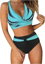[Generisch] Women's Two Piece Swimsuit V Neck Crossed Floral Pattern Bikini Tummy Control Swimwear Tummy Control Bikini Sets