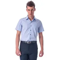 在飛比找Yahoo奇摩購物中心優惠-金安德森 藍色條紋黑釦窄版短袖襯衫