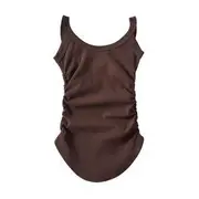 Sleeveless Crew Neck Plain Crop Top Coffee - S