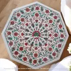 48" White Marble Coffee Table Carnelian & Malachite Inlay Art Hallway Furniture