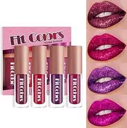 SUMEITANG 4 Colours Glitter Matte Lip Glosses Set Diamond High Shine Liquid Lipstick Lipgloss Long Lasting Waterproof Shiny Metal Lip Set - Fashion Sense