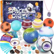 Junall STEM 8 Planets Solar System Space Toy Gemstone Dig Kit Find 16 Gems NEW