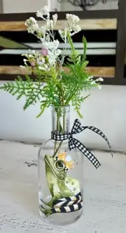 Glass Bottle - Great for Plant Propagation - Decoupage Frog - Designer Inspired