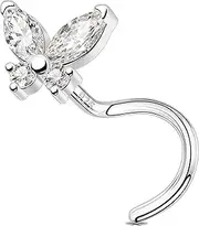 [Melighting] MeIighting 925 Sterling Silver Butterfly Nose Stud S Shaped Nose Ring 20G Solid Silver Butterfly Nose Piercing Jewelry Clear CZ for Women Men Nostril Piercing, Sterling Silver, cubic zirconia