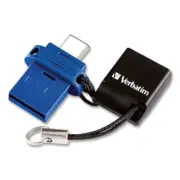 Verbatim Store �n' Go Dual USB 3.0 Flash Drive for USB-C Devices, 32 GB, Blue