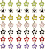 [HOBBIESAY] 70Pcs 7 Colors Cherry Blossom Dangle Earring Pendants Artistry Vibrant Color Enamel Charms Flower Connector Pendants Loop Design Floral Alloy Drop Charms for Jewelry Findings, Alloy, Enamel