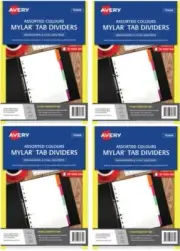 4 Pack: A4 5 Tabs Dividers Manilla White Myler Reinforced Fluoro Coloured Tabs 8