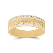 14k Yellow Gold Round Diamond Wedding Hammered Band Ring 3/4 Cttw