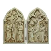 8 Inch Crucifixion Diptych Hand Painted Resin Table Top Statue