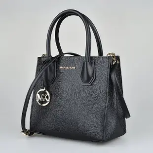 【Michael Kors】MK MICHAEL KORS MERCER金字LOGO牛皮手提斜背兩用包(中/黑)