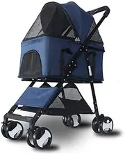 pet Stroller Pet Equipment Pet Stroller, Jogger Stroller, Foldable Carrier Strolling Cart, with Removable Liner Cup Holder 4 Wheeler Stroller, for Dogs and Cats (Color : Blue)