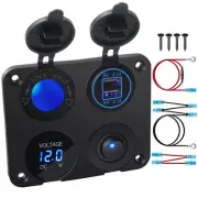 Car Switch Panel Cigarette Lighter Socket 12V Dual-USB Charger Voltmeter w/ LED