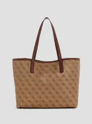 GUESS Women's Light Brown Logo Vikky 2 in 1 Tote Bag