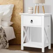 1 Drawer Artiss Bedside Table Set of 2 with Shelf White