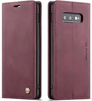 QLTYPRI Case for Samsung Galaxy S10e, Vintage PU Leather Wallet Case Card Slot Kickstand Magnetic Closure Shockproof Flip Folio Case Cover for Samsung Galaxy S10e - Red Wine