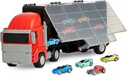 Driven by Battat – Large Pullback Transport Truck – Toy Storage Briefcase – 10 Racecars Included – Detachable Trailer – Kids 3 Years + – Turbocharge Carrier Truck Fleet