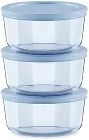 [Pyrex] Simply Store Round Tinted Glass Food Storage 6-Piese Set, Blue, 2 Cup Capacity