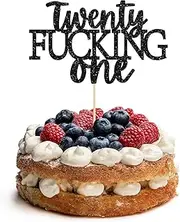 Gyufise 1Pc 21st Birthday Cake Topper Twenty One Cake Decoration for 21st Birthday Legal AF Cake Decor Finally 21 Cake Topper Party Supplies Black