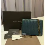 BOTTEGA VENETA 編織小羊皮508752 復古鍊包 WOC 藍綠色 二手精品