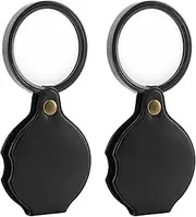 QKDS 20X Pocket Magnifier, 2pcs Small Pocket Magnify Glass, Rotating Folding HD Mini Portable Pocket Magnifier for Seniors Student Reading, Inspection, Coin, Jewelry or Exploring(Black)