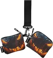 [XYMZR] Mini Zip Around Wristlet keychain Wallet Scary Pumpkin Black for Women Personalized Pattern Detachable Dual Pouch Wristlet Portable Wallet Phone Coin Purse, Multi-colored, One Size